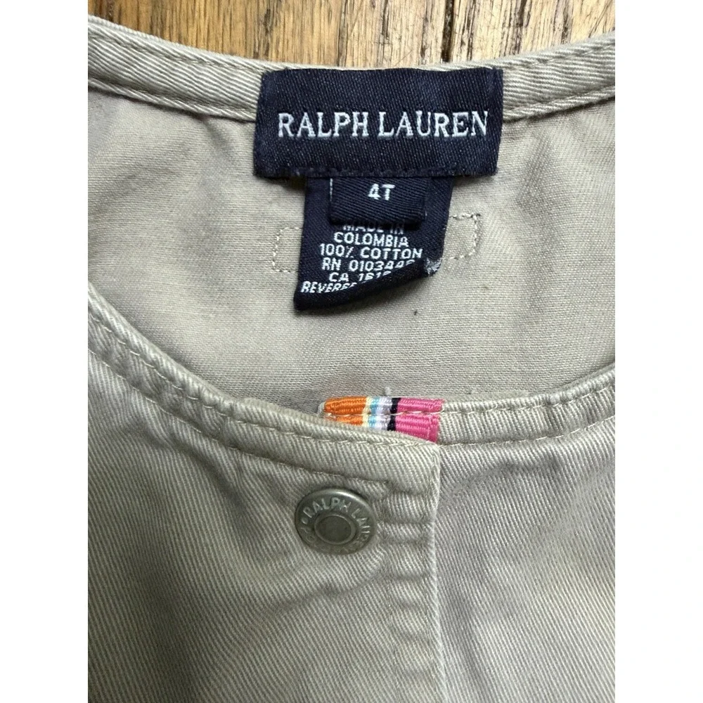 Ralph Lauren Girls Jumper Dress 4T Full Button Front Toddler Beige Cotton EUC!